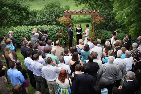outdoor wedding ceremony round barn farm