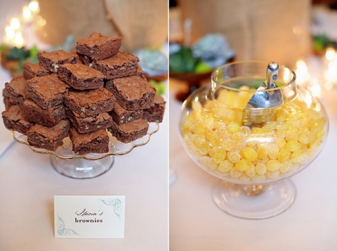 dessert buffet with brownies and lemon drops