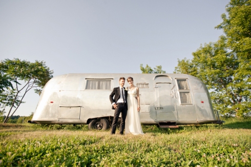 vintage airstream metal trailer camper bride groom 
